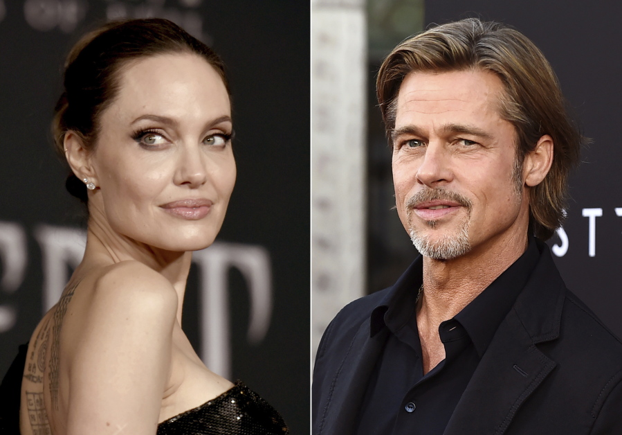 This combination photo shows Angelina Jolie at a premiere in Los Angeles on Sept. 30, 2019, left, and Brad Pitt at a special screening on Sept. 18, 2019. A new court filing from Angelina Jolie alleges that on a 2016 flight, Brad Pitt grabbed her by the head and shook her then choked one of their children and struck another when they tried to defend her. The descriptions of abuse on the private flight came in a countersuit Jolie filed Thursday in the couple's dispute over a winery they co-owned.