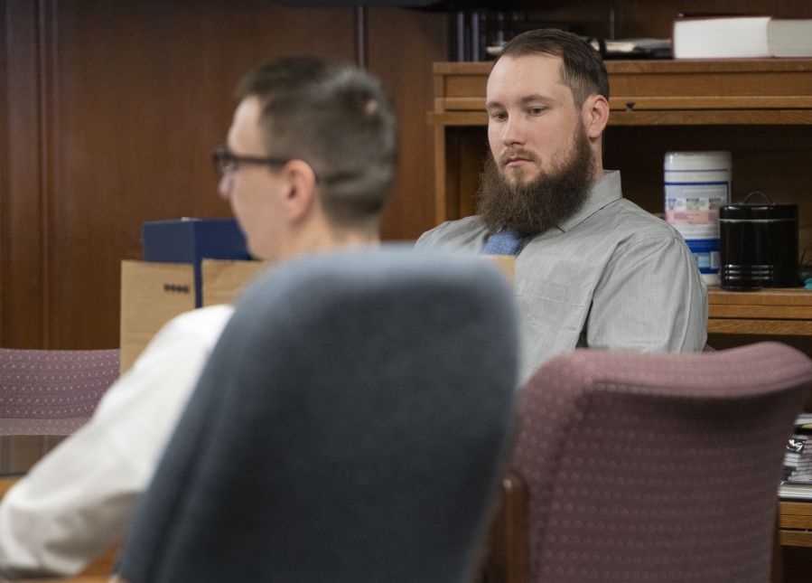 Joseph Morrison appears before Jackson County Circuit Court Judge Thomas Wilson on Wednesday, Oct. 5, 2022 for trial in Jackson, Mich. Paul Bellar, Joseph Morrison and Pete Musico are charged in connection with a 2020 anti-government plot to kidnap Michigan Gov. Gretchen Whitmer. (J.