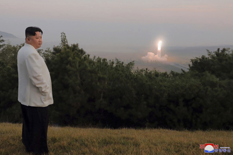 FILE - This photo provided on Oct. 10, 2022, by the North Korean government, North Korean leader Kim Jong Un inspects a missile test at an undisclosed location in North Korea, as taken sometime between Sept. 25 and Oct. 9. Independent journalists were not given access to cover the event depicted in this image distributed by the North Korean government. The content of this image is as provided and cannot be independently verified. Korean language watermark on image as provided by source reads: "KCNA" which is the abbreviation for Korean Central News Agency.