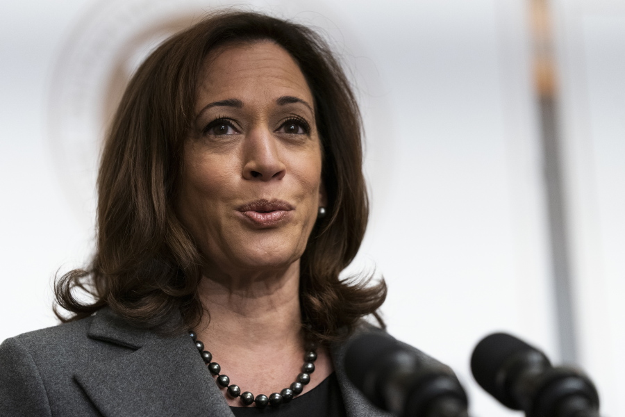 FILE - Vice President Kamala Harris speaks at the annual Freedman's Bank Forum at the Department of the Treasury in Washington, Tuesday, Oct. 4, 2022. On Friday, Oct. 7,  The Associated Press reported on stories circulating online incorrectly claiming Harris said that Hurricane Ian relief will be distributed based on race.