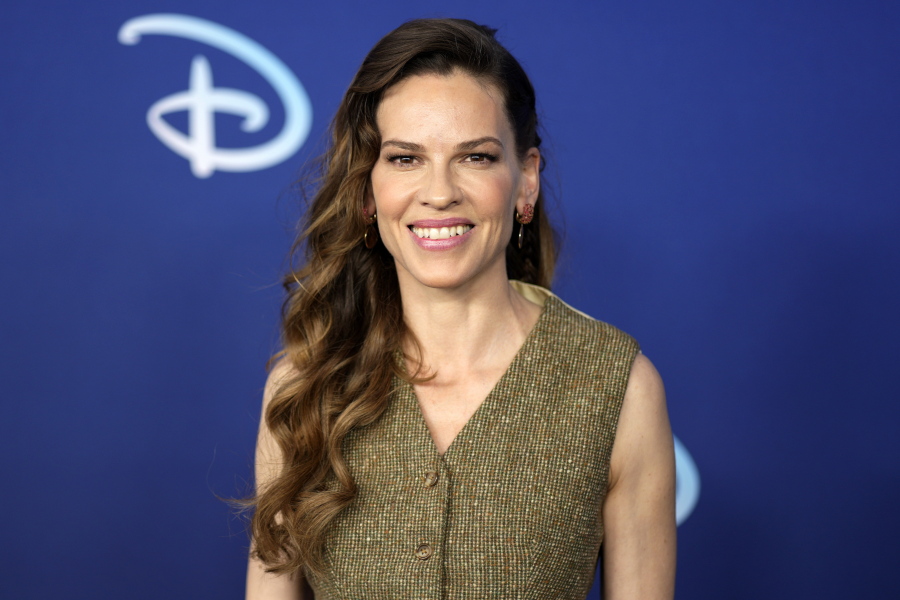 FILE - Hilary Swank attends the Disney 2022 Upfront presentation at Basketball City Pier 36 on May 17, 2022, in New York. Swank announced, Wednesday, Oct.