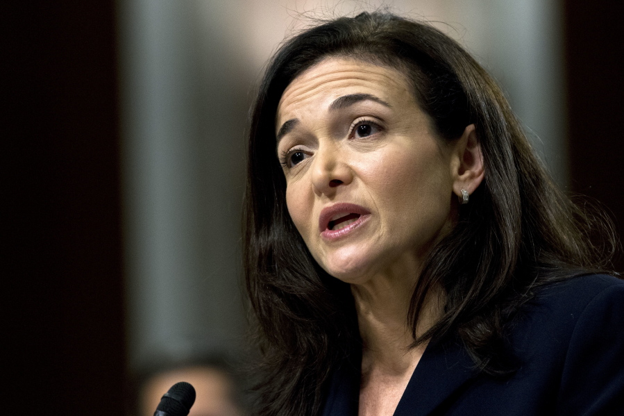 FILE- In this Sept. 5, 2018, file photo, Facebook COO Sheryl Sandberg testifies before the Senate Intelligence Committee hearing on "Foreign Influence Operations and Their Use of Social Media Platforms," on Capitol Hill in Washington. Sandberg opened her next chapter as a full-time philanthropist Tuesday, Oct. 4, 2022,  with a donation to the American Civil Liberties Union to fight state abortion bans across the country. Sandberg, who officially left her position as Facebook's parent company Meta's chief operating officer last week after 14 years, donated $3 million to the ACLU Ruth Bader Ginsburg Liberty Center.
