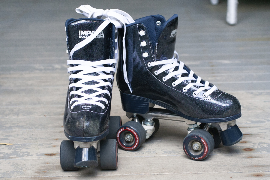 A pair of Impala roller skates belonging to Tammy Donroe Inman, 48, of Waltham, Mass., are shown on August 2022. Donroe Inman decided to try roller skating as a hobby during the pandemic.