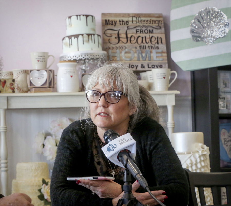 Cathy Miller talks during an interview with The Californian in 2018, in Bakersfield, Calif. A California judge has ruled in favor of Miller a bakery owner who refused to make wedding cakes for a same-sex couple because it violated her Christian beliefs. (Henry A.