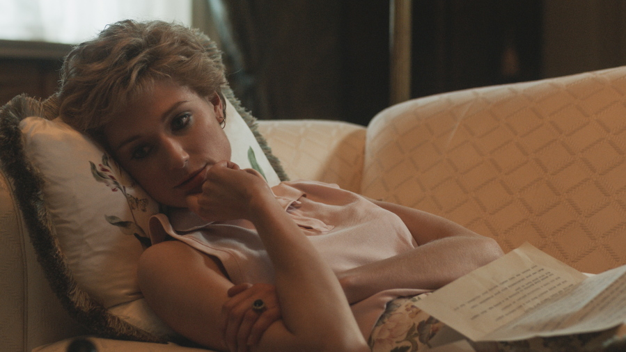 This image released by Netflix shows Elizabeth Debicki as Princess Diana in a scene from "The Crown." (Netflix via AP) (Alfonso Bresciani/AMC)