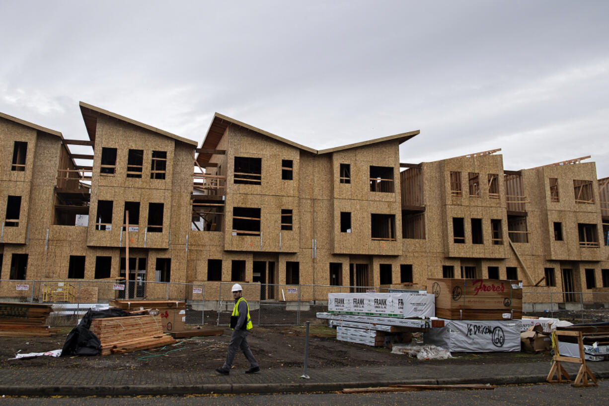 Construction continues on the Riverside Townhomes, as seen Monday afternoon, Oct. 24, 2022.