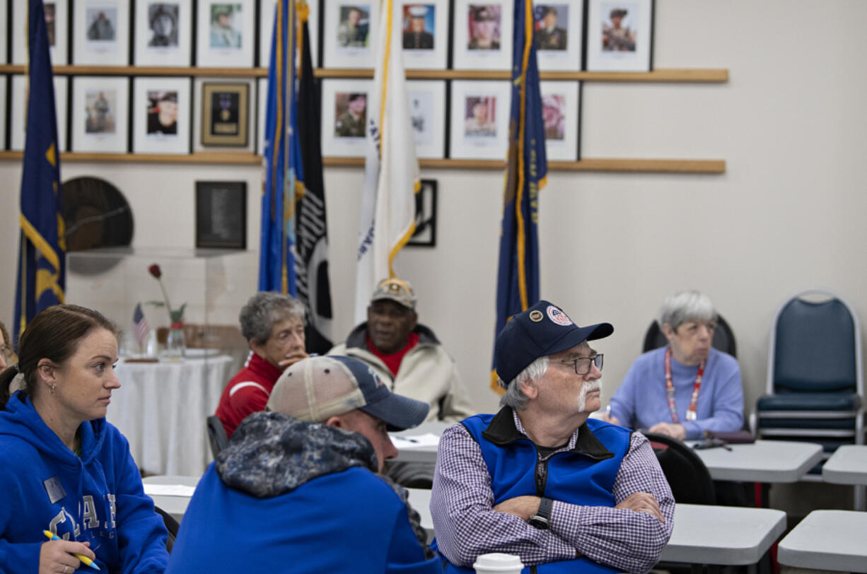Members of the Community Military Appreciation Committee gather for their regular meeting in Vancouver on Friday morning. Veterans and community members dedicate their time to honoring the veteran community by organizing events and other programs.