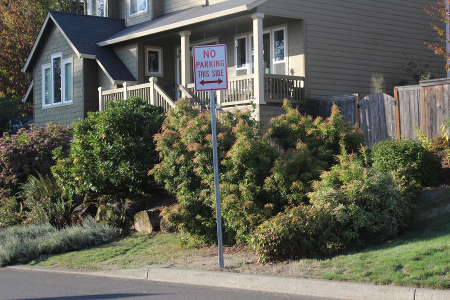 A no-parking sign is posted on the north side of Z Street in Washougal. Several residents are unhappy with the signs, which were erected by the city of Washougal in September.