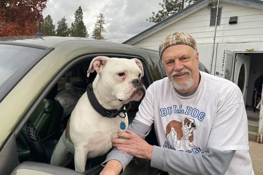 After moving out of his Columbia Falls, Montana, home, which he can no longer afford, Kim Hilton plans to live in his truck with his dog, Amora, while he waits for a spot at an assisted living facility to open up.