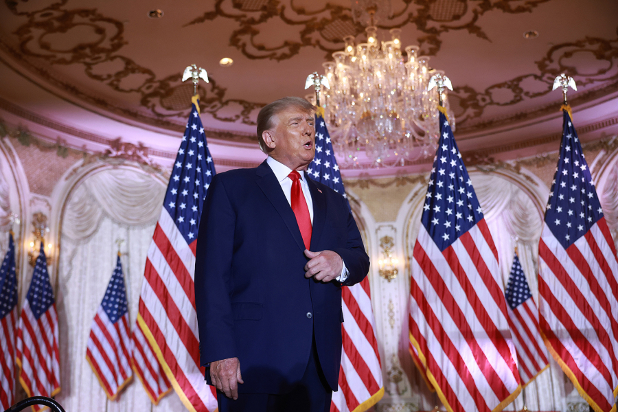 Former U.S. President Donald Trump arrives on stage to speak during an event at his Mar-a-Lago home on Nov. 15, 2022, in Palm Beach, Florida. Trump announced that he was seeking another term in office and officially launched his 2024 presidential campaign.