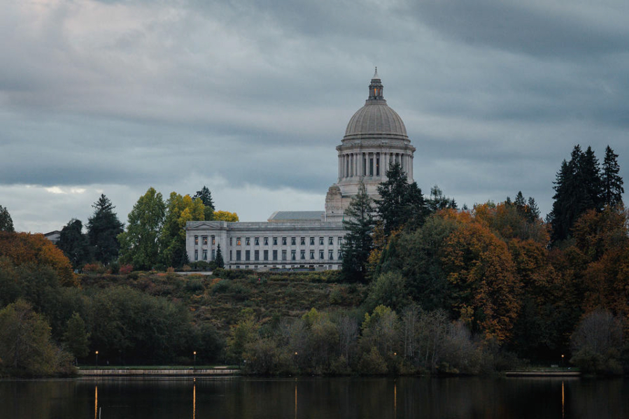 The Washington State Capitol and Supreme Court buildings photographed from Heritage Park on Wednesday, Oct. 21, 2020, in Olympia, Wash.
