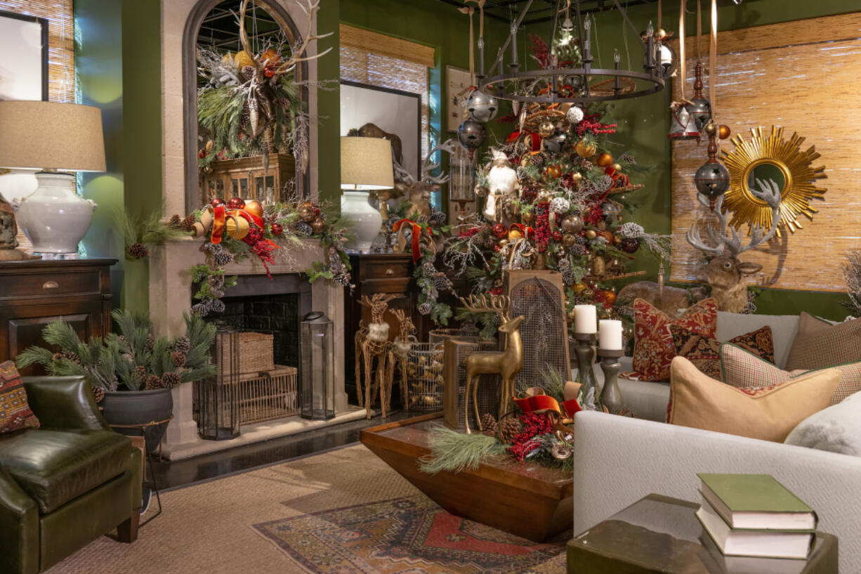 This room is decked out in Old World rustic Christmas decor.