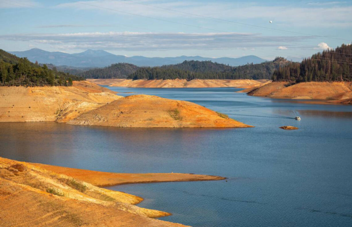 The view overlooking Shasta Lake from Turntable Bay Road shows low water levels in September amid ongoing drought in California.