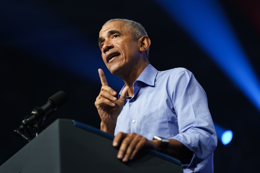 FILE - Former President Barack Obama speaks at a campaign rally Nov. 5, 2022, in Philadelphia.