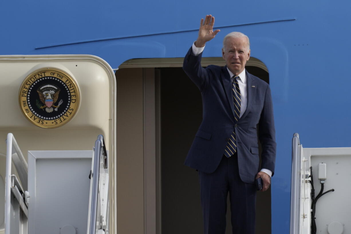 President Joe Biden boards Air Force One at Andrews Air Force Base, Md., on Tuesday, Nov. 29, 2022. Biden is traveling to Bay City, Michigan to discuss jobs.