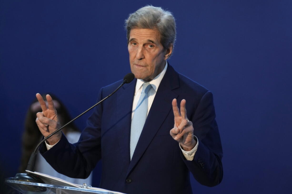U.S. Special Presidential Envoy for Climate John Kerry speaks during a session at the COP27 U.N. Climate Summit, Wednesday, Nov. 9, 2022, in Sharm el-Sheikh, Egypt.