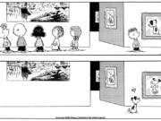 A "Peanuts" cartoon, top, by Charles M. Schulz in 1999 shows kids at a museum with one off on the side, gazing at a painting of Earl from "Mutts," and a "Mutts" cartoon by Patrick McDonnell showing Earl at the museum fondly looking at a framed image of Snoopy.
