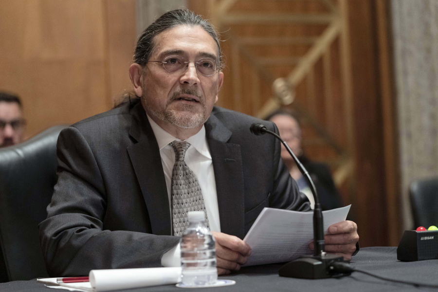FILE - Then-Census Bureau Director nominee Robert Santos, testifies before the Senate Homeland Security and Governmental Affairs committee, July 15, 2021, on Capitol Hill in Washington. Santos is defending a new tool meant to protect the privacy of people who participate in the statistical agency's questionnaires against a call to abandon it by prominent researchers and demographers who claim it jeopardizes the usability of numbers that are the foundation of the nation's data infrastructure.