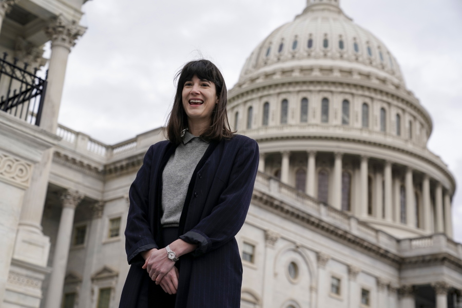 Rep.-elect Marie Glusenkamp Perez, D-Skamania, joins new members of the House of Representatives on the steps of the Capitol for a group photo Nov. 15 in Washington. (J.