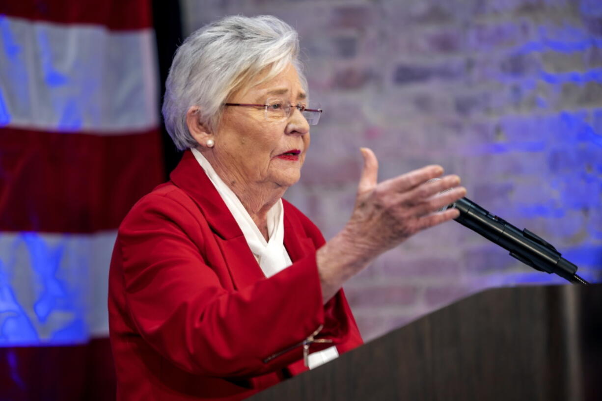 Gov. Kay Ivey speaks to supporters at her watch party after Alabama voted in midterm elections, Tuesday, Nov. 8, 2022, in Montgomery, Ala.