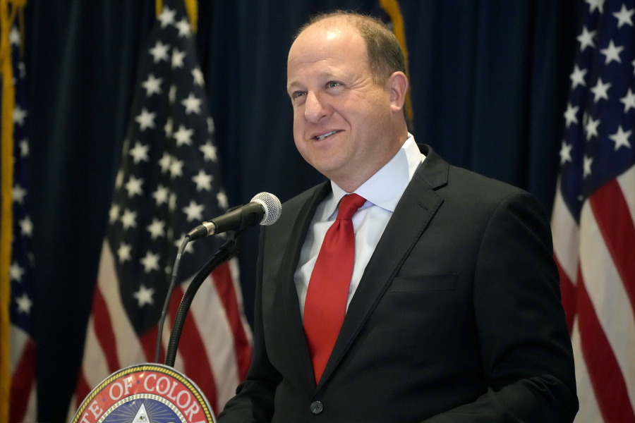 Colorado Gov. Jared Polis makes a point during a news conference after unveiling his balanced state budget proposal for fiscal year 2023-24 Tuesday, Nov. 1, 2022, at the governor's mansion in Denver.