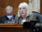 FILE - Sen. Patty Murray, D-Wash., speaks during the House Committee on Appropriations subcommittee on Labor, Health and Human Services, Education, and Related Agencies hearing. Murray faces Republican Tiffany Smiley in the November election.