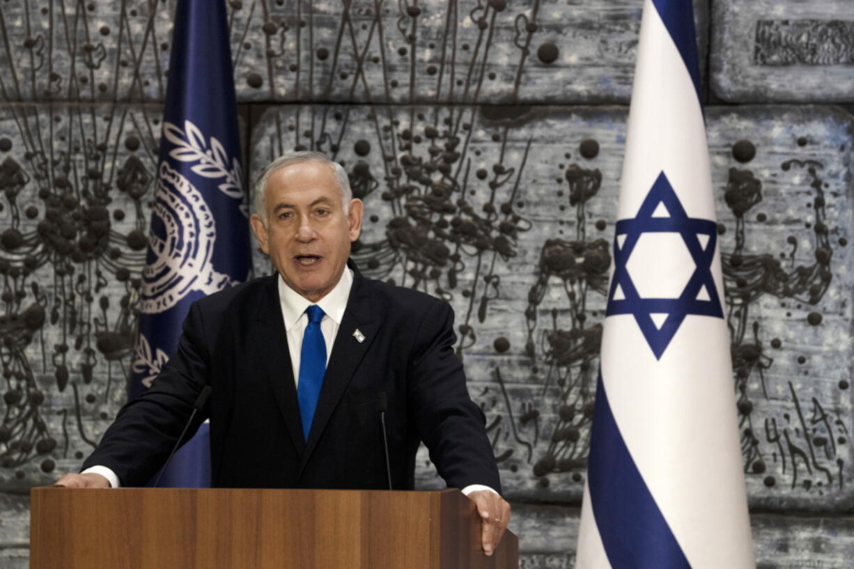 FILE - Israel's Likud Party leader Benjamin Netanyahu makes a statement in Jerusalem, Sunday, Nov. 13, 2022. Israel and Turkey agreed to a fresh start in ties Thursday, Nov. 17, according to Netanyahu's office. Relations between the former allies became icy under Netanyahu's term in office.