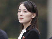 FILE - Kim Yo Jong, sister of North Korea's leader Kim Jong Un, attends a wreath-laying ceremony at Ho Chi Minh Mausoleum in Hanoi, Vietnam, March 2, 2019.