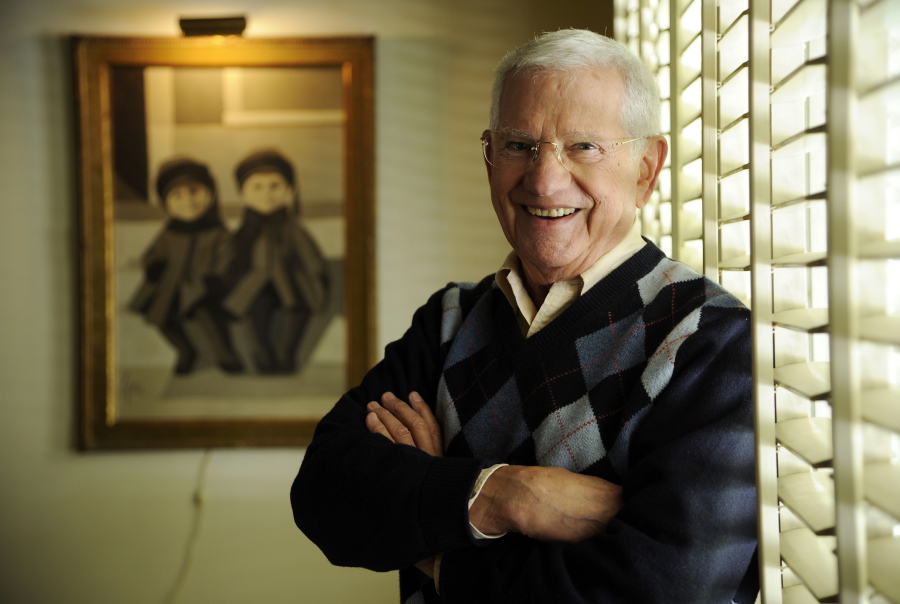 FILE - Actor, artist and singer Robert Clary poses for a portrait in his home studio on Feb. 26, 2014, in Beverly Hills, Calif.  Clary, who played a prisoner of war in the TV sitcom "Hogan's Heroes," died  Wednesday of natural causes at his home in Beverly Hills, Calif. He was 96.