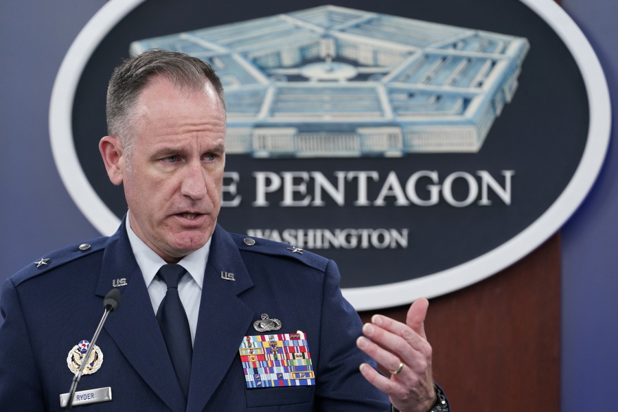 Pentagon spokesman Air Force Brig. Gen. Patrick Ryder speaks during a briefing at the Pentagon in Washington, Tuesday, Nov. 1, 2022.