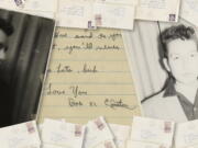 This Sept. 2022 photo shows a personal collection of love letters written by Bob Dylan to his high school sweetheart in the late 1950s. The personal collection of love letters are up for auction.