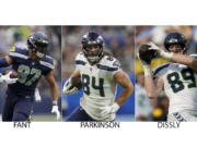 Seahawks tight ends Noah Fant (87), Colby Parkinson (84) and Will Dissly (89) have brought a needed element to the success Seattle is having offensively.