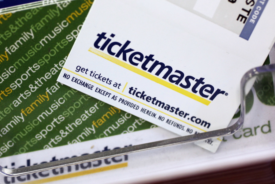 FILE - Ticketmaster tickets and gift cards are shown at a box office in San Jose, Calif., on May 11, 2009. A pre-sale for Swift's U.S. tour next year resulted in crash after crash on Ticketmaster. A pre-sale for Swift's U.S. tour next year resulted in crash after crash on Ticketmaster.