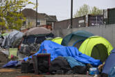 Tents line West 12th Street near the Share House in downtown Vancouver on May 12, 2022.