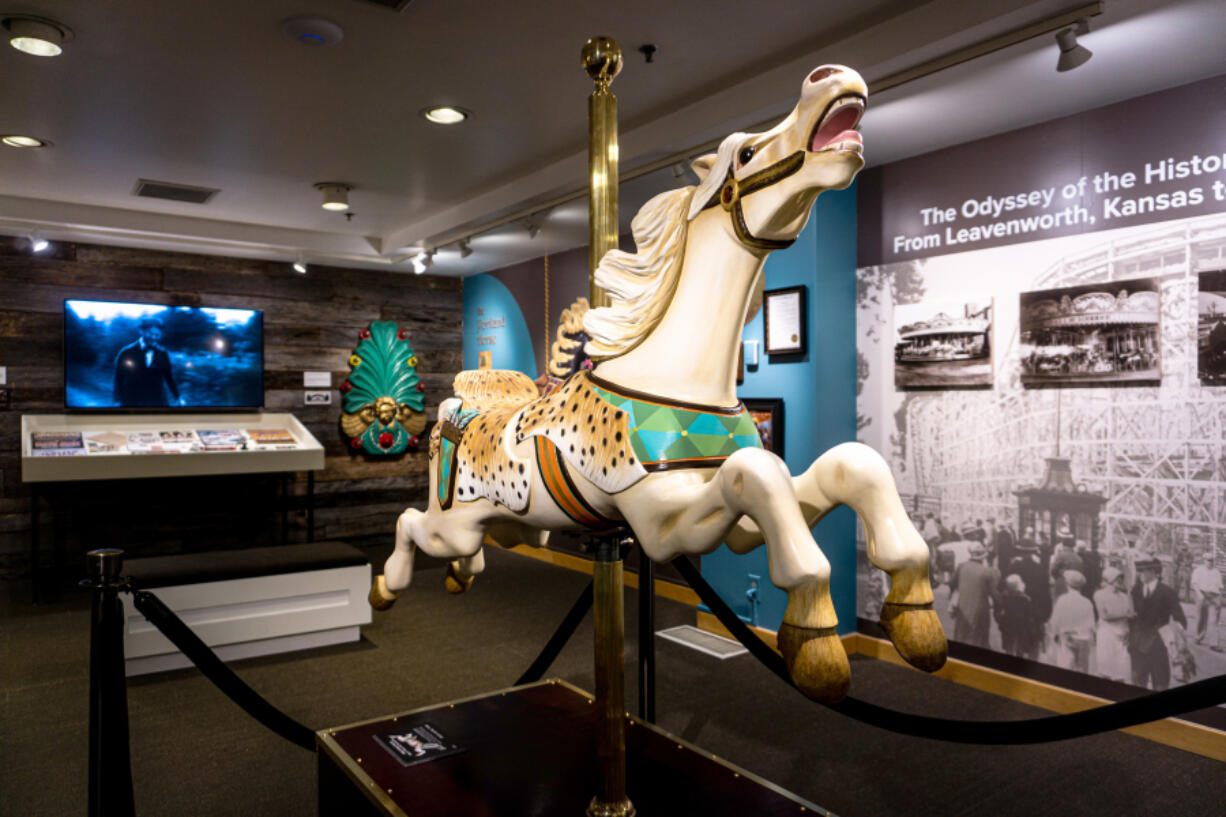 Oregon Historical Society's exhibit, "The Odyssey of the Historic Jantzen Beach Carousel," on view now through April 30, 2023, shares the history of the park and features four of the carousel's horses.