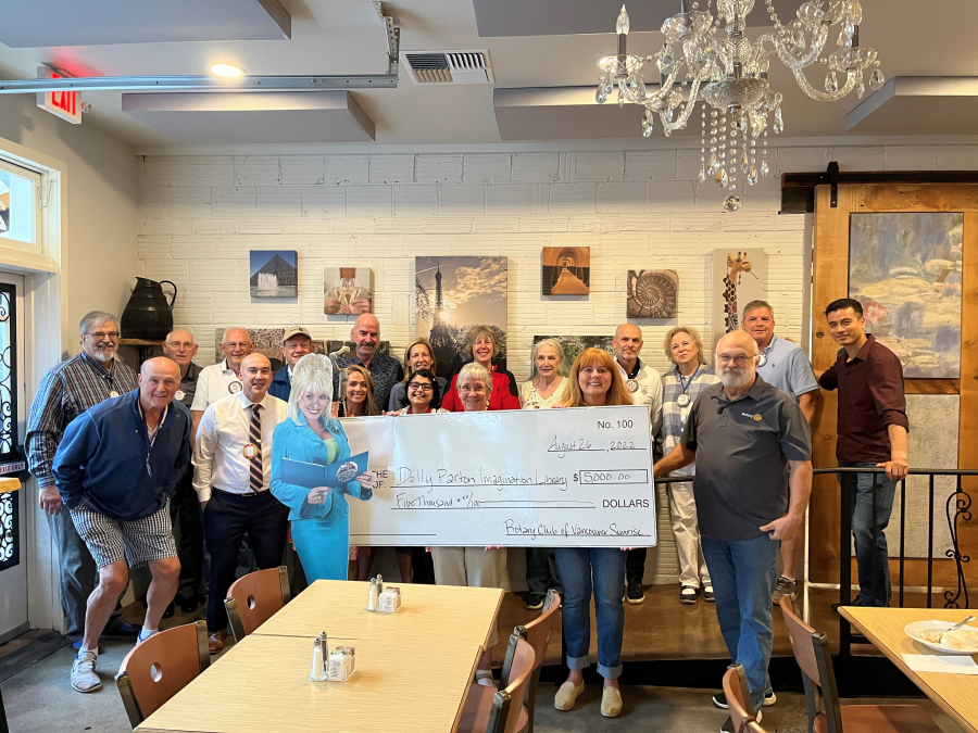 Vancouver Sunrise Rotary Club donated $5,000 to Support Early Learning and Families, which is administering the Dolly Parton Imagination Library in Southwest Washington.