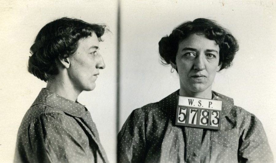 Maud Johnson, the queen of fake accidents, appears in her 1910 Walla Walla prison mug shot. She slid into criminality while a youthful vaudeville performer in Oregon. The police in the state's larger cities all knew of her. She moved from petty crimes to bilking railroads of thousands of dollars for fake injuries.