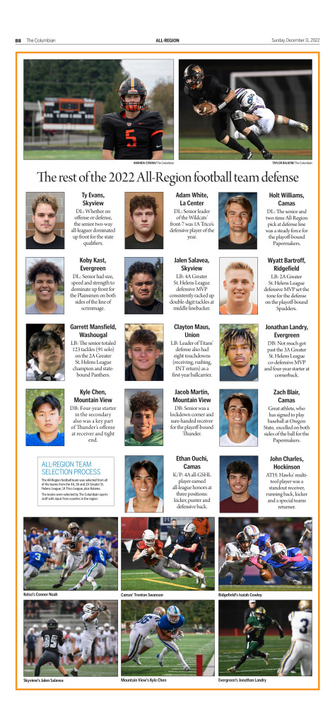 A commemorative page for the All-Region football team is available on The Columbian's e-edition at Columbian.com