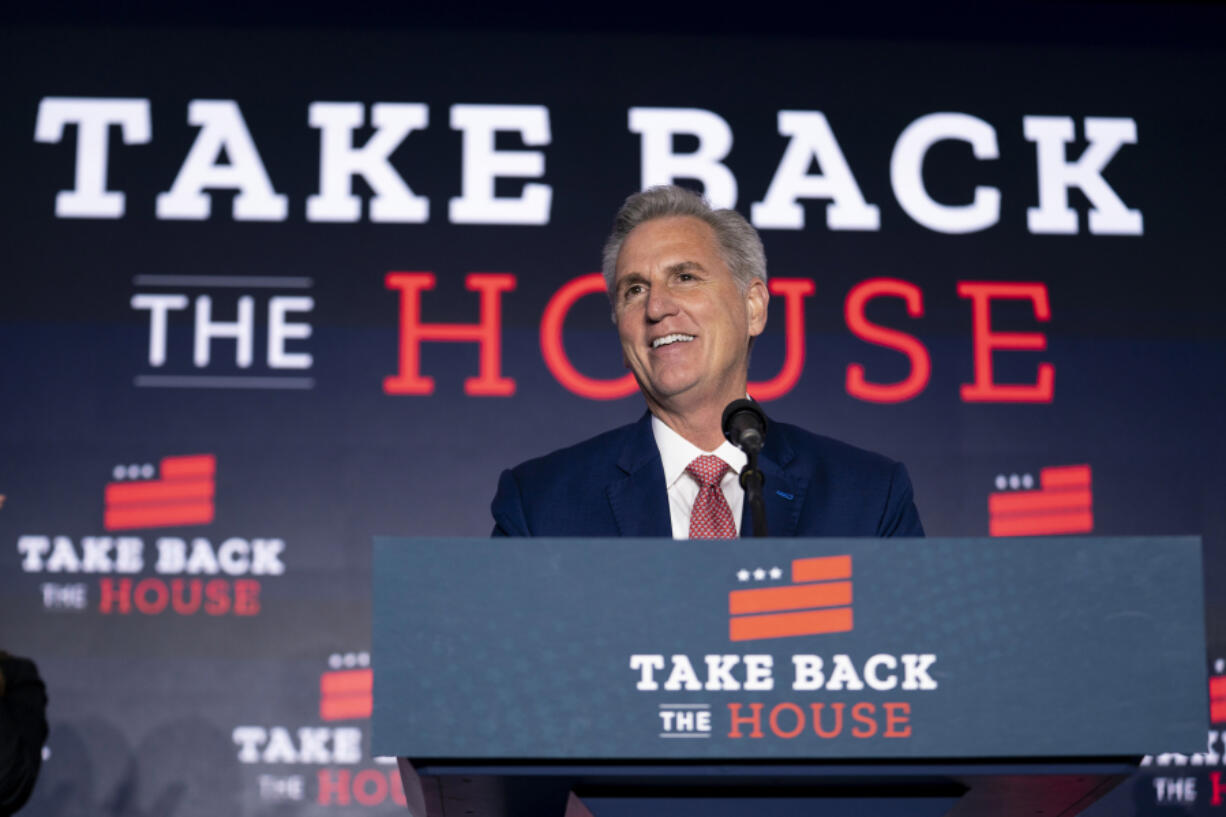 House Minority Leader Rep. Kevin McCarthy, R-CA, delivers remarks to supporters during a watch party at the Westin Hotel on Nov. 9, 2022, in Washington, D.C.
