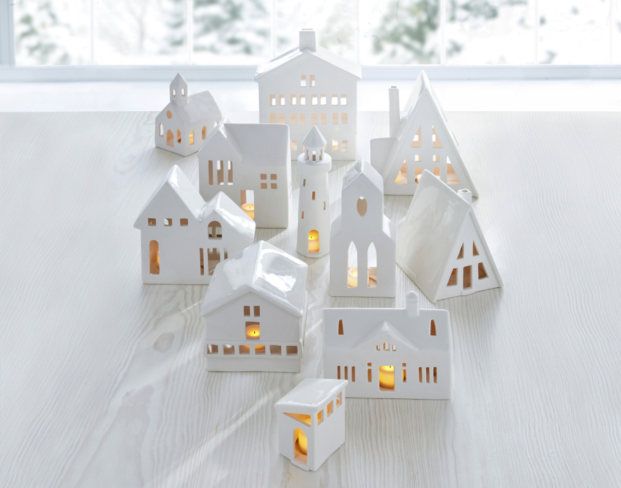 Crate & Barrel's collection of white ceramic buildings (Crate & Barrel)