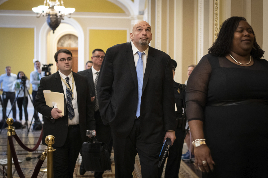 Sen.-elect John Fetterman (D-Pennsylvania) heads to a lunch meeting with Senate Democrats at the U.S. Capitol on Nov. 15, 2022 in Washington, D.C.