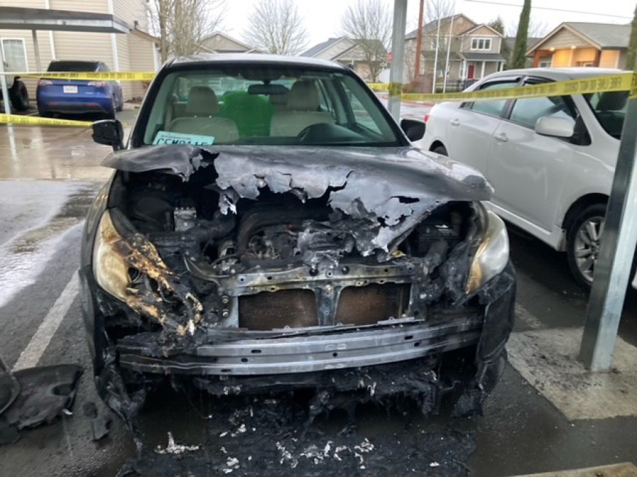The Battle Ground Police Department and Battle Ground Fire Marshal's Office are investigating a suspected arson of vehicles at an apartment complex in Battle Ground.