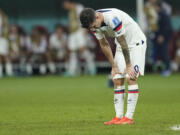 Christian Pulisic of the United States is dejected after the World Cup round of 16 soccer match between the Netherlands and the United States, at the Khalifa International Stadium in Doha, Qatar, Saturday, Dec. 3, 2022. Netherlands won 3-1.