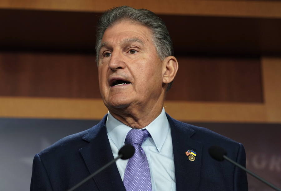 FILE - Sen. Joe Manchin, D-W.Va., speaks during a news conference on Sept. 20, 2022, at the Capitol in Washington. With just under a month left to submit challenges to the federal government disputing its newly released draft map displaying where internet services are available across West Virginia, state leaders say they have already found inconsistencies and are urging residents to review the maps and submit their own claims.