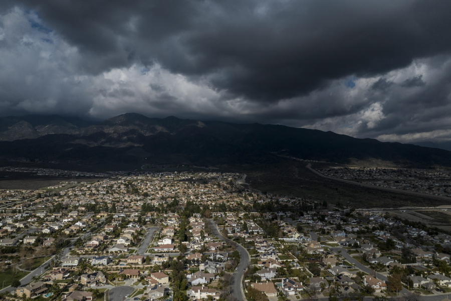 Rain clouds hover over Rancho Cucamonga, Calif., Wednesday, Dec. 7, 2022. Voters in one of Southern California's largest counties have delivered a pointed if largely symbolic message about frustration in the nation's most populous state: Officials will soon begin studying whether to break free from California and form a new state. Voters in one of Southern California's largest counties have delivered a pointed if largely symbolic message about frustration in the nation's most populous state: Officials will soon begin studying whether to break free from California and form a new state. (AP Photo/Jae C.