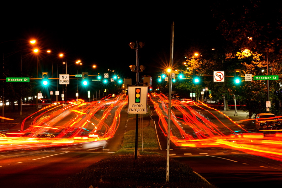 FILE - This long exposure photo shows traffic driving on Roosevelt Boulevard in Philadelphia, Wednesday, May 25, 2022.   A large study by U.S. highway safety regulators found that more than half the people injured or killed in traffic crashes had one or more drugs or alcohol in their bloodstreams. Also, 54.4% the injured drivers had drugs or alcohol in their bloodstreams, with tetrahydrocannabinol (THC), the active ingredient in marijuana, the most prevalent, followed by alcohol, the study by the National Highway Traffic Safety Administration found.