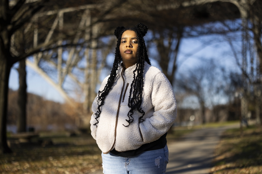 High school student Mecca Patterson-Guridy, 17, poses for a portrait in Philadelphia, Friday, Dec. 9, 2022. Scrutiny from conservatives around teaching about race, gender and sexuality has made many teachers reluctant to discuss issues that touch on cultural divides. To fill in gaps, some students, including Mecca, are looking to social media, where online personalities, nonprofit organizations and teachers are experimenting with ways to connect with them outside the confines of school.