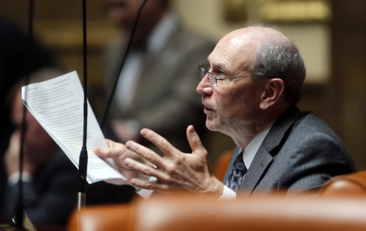 FILE - Republican Rep. Merrill Nelson speaks during a special session at the Utah State Capitol Wednesday, April 18, 2018, in Salt Lake City. Paul Adams, a member of the Mormon church, confessed he was abusing his daughter to his bishop, John Herrod, in 2010. In Arizona, clergy are among the professionals required to report child sexual abuse to police or child welfare officials. But when the bishop called the church's "help line" for advice, Nelson, a lawyer representing the church, directed him to withhold the information from police and child welfare officials.