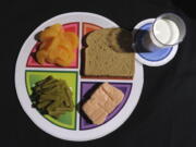FILE - A sample plate of the food icon MyPlate, is unveiled at the U.S. Department of Agriculture in Washington, Thursday, June 2, 2011. A new study finds that few Americans have heard of MyPlate, the government diet guide that replaced the longstanding food pyramid in 2011, and even fewer have tried to follow its advice.