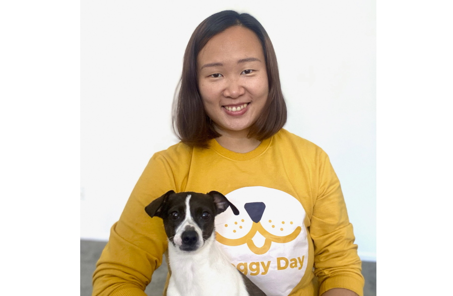 This photo shows Phoebe Yung with her dog, Moose on March 11, 2022, in New York. Moose is a seasoned traveler and her owner said key to staying at a loved one's home with a dog is abiding by house rules.